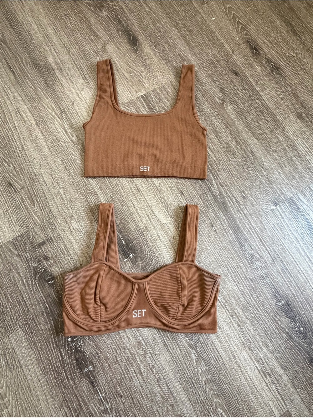 SET Active Brown Ribbed Underwire Bralette + Crop Tank Set